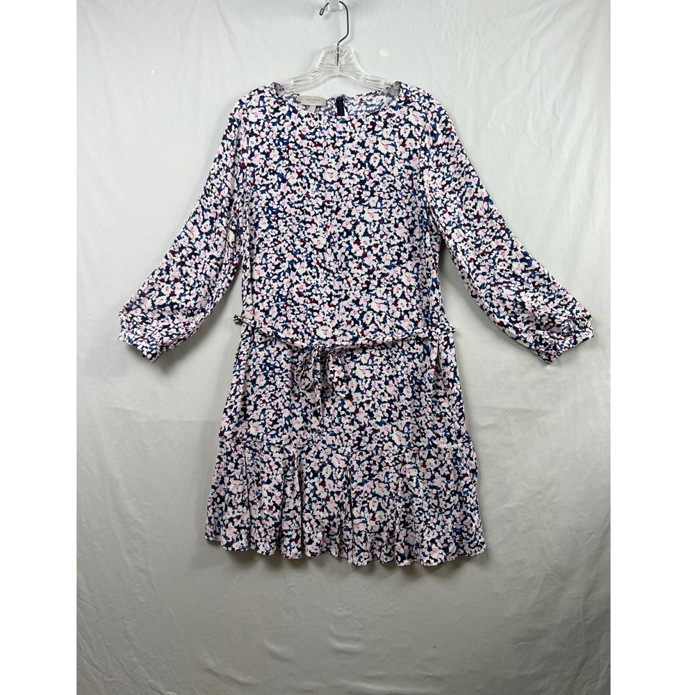 Hobbs London Mini Dress Womens 8 Navy Pink Floral Tiered Ruffle Pockets Belted